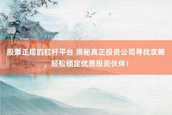 股票正规的杠杆平台 揭秘真正投资公司寻找攻略，轻松锁定优质投资伙伴！