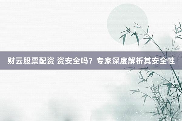 财云股票配资 资安全吗？专家深度解析其安全性